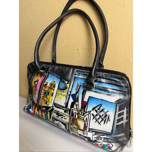 “Biacci Hand-Painted Genuine Leather Tote Bag – Artist Studio Design – - Picture 6 of 16